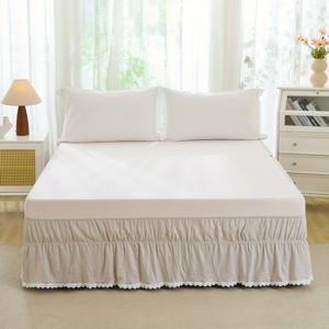 TEMU 1개 레이스 장식 침대 스커트, 베이지 폴리에스터 크래프트 싱글 침구 세트, 모던 라이트 럭셔리 스타일 액세서리, 퀸 킹 트윈 풀 사이즈 침대용. 기숙사 및 거실의 다양한 장면에 적합. 남녀공용 올시즌 부드럽고 편안한 홈 텍스타일 제품, 1*침대 스커트(코어 없음)