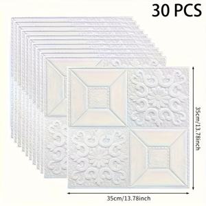 TEMU 셀프 접착식 3D 텍스처 천장 & 벽 패널 - 방수 비닐 석고 타일, 쉽게 붙이고 떼는 주방, 욕실, 거실, 복도용 벽지 - 13.8x13.8인치 정사각형, 베이지 & 화이트 디자인, 내구성 & 청소 용이, DIY 친화적 (접착제/도구 불필요) - 기하학 패턴, 재사용 가능, 습기 방지, 다양한 표면에 적합, 현대적인 3D 텍스처 미학
