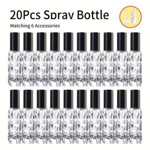 TEMU 20개 10ml 충전식 유리 스프레이 병 - 폼알데하이드 없는, 휴대용 여행용 블랙 캡 및 6개 액세서리, 향수, 화장품, 보관, 여행용 스프레이 병, 화장품 보관, 우아한 디자인, 내구성 있는 유리|트래블보틀|향수