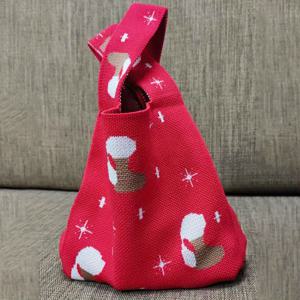 TEMU 여성용 니트 숄더백 - 눈송이 & 산타 모자 디자인, 레드 폴리에스터 핸드백 (크리스마스 쇼핑 및 선물용), 캐주얼 아웃팅과 크리스마스 선물 가방