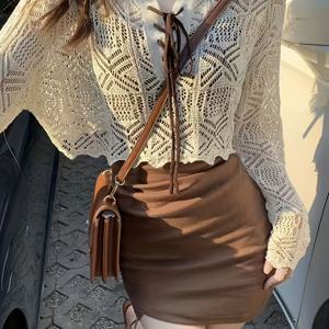 TEMU 일본식 한국식 여성용 여름 홀아웃 긴팔 타이 풀오버