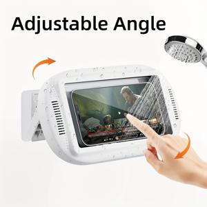 TEMU 샤워용 휴대폰 박스, 소리 전파를 위한 디자인, 휴대폰 오디오에 손상되지 않음. 욕실 및 주방에서 물 스플래시 및 오일 스티AINS 방지, 오일 및 물 스티AINS 차단, 구멍이 없는 벽걸이 설치, 무접점 휴대폰 보관 랙