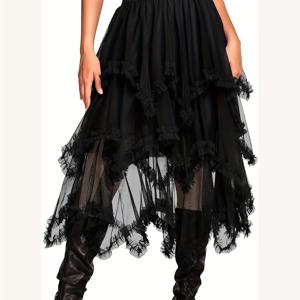 TEMU 여성 고딕 펑크 스타일 레이어드 튤 스커트 - 러플 엣지의 비대칭 밑단, 루즈핏 A라인 실루엣, 솔리드 컬러 올 시즌 파티 & , 고딕 스커트, 이브닝 웨어, 플로이 원단, 패션 러버
