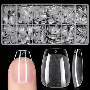 TEMU 600개 짧은 코핀형 네일 스티커 - 12가지 사이즈 투명 아크릴 발레 스타일 손톱, 매트 & 광택 블랙 옵션, 풀 커버 소프트 젤 X 네일 DIY 살롱용, 간편한 적용 필수 네일 아트 키트, 우아한 디자인 뷰티 액세서리