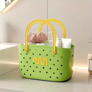 TEMU 대용량 휴대용 샤워 캐디 - 도파민 색상 실리콘 욕실 수납 바구니, 해변, 체육관, 캠핑 및 DIY 장식에 이상적, 샤워 캐디