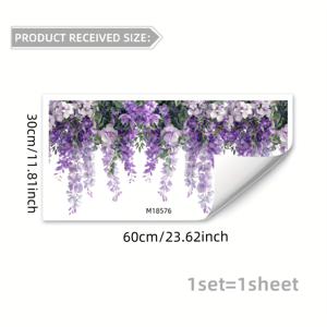 TEMU 1pc 우아한 보라색 비스터리아 꽃 벽 스티커, 30x60cm PVC 장식 배경, 거실 또는 욕실용, 현대적인 스타일의 밝은 오렌지 과일과 녹색 잎, 현대적인 집 장식에 완벽, 욕실 벽 예술 | 현대적인 스타일 | PVC 벽 스티커, 벽 장식