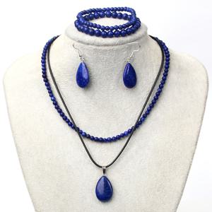 TEMU 빈티지 티어드롭 귀걸이, 펜던트, 자연석 브레이슬릿 및 목걸이와 함께 4mm 및 6mm 원형 비즈가 포함된 라피스 라줄리 주얼리 6점 세트, 가을과 겨울 파티, 졸업식, 백투, 또는 우정의 선물로 적합합니다.
