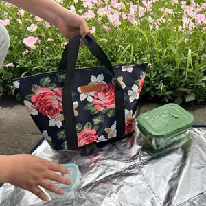 TEMU 휴대용 단열 도시락 가방 (알루미늄 포일 안감) - 비식품 접촉 단열, 누출 방지 도시락 토트백 (사무실, 학교, 여행용) - 음식 온도 유지 (열/냉), 간편한 세척 옥스포드 원단 도시락 가방, 단열 도시락 가방, 사무실 식사 휴대 가방, 플로럴 패턴 디자인, 튼튼한 손잡이 디자인, 비식품 접촉, 도시락 가방