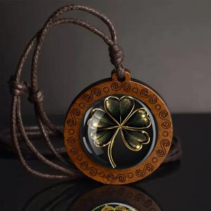 TEMU 조절 가능한 코드 목걸이 - 네잎 클로버 펜던트, 재활용 나무 주얼리 여성 & 남성용, 행운의 부적 선물 (튼튼한 갈색 나무, 전기 필요 없음), 일상 및 특별한 날을 위한 우아한 액세서리, 다크 마감