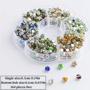TEMU 360개/박스 - 작은 입자 5mm 6색 유리 핸드세운 D형 싱글 클로 라인스톤, DIY 지갑 만들기 장식용, 의류 가방 디자인 액세서리, 모자, 신발, 가방에 꿰매어 사용 가능, 반짝이는 장식품
