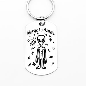 TEMU 인간 알레르기 외계인 스테인리스 키체인 - 유머러스한 SF 디자인, 무코팅 메탈 키링, 친구·가족·동료를 위한 독특한 선물, 재미있는 일러스트레이션, 내구성 있는 각인|키링