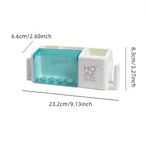 TEMU 방진 및 방수 칫솔 홀더 - 욕실 정리 및 수납 - 칫솔 5개, 치약, 세안물질을 보관할 수 있음 - 구강 세정액 컵을 걸 수 있음 - 화장품 보관 가능 - 파란색, 빨간색 및 노란색으로 선택 가능.