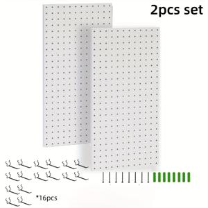 TEMU 2개 화이트 메탈 페그보드 패널, 케이브 보드 행거, 60x30cm 벽 정리대, 홈, 차고, 사무실, 공예실, 주방 수납, 페인트 마감, 리세스드 선반 소재