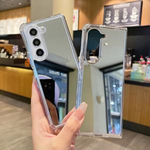 TEMU 삼성 갤럭시 Z 폴드 시리즈용 고급 에어백 버퍼 케이스, 메이크업 거울이 포함된 모델 7, 6, 5, 4 및|폰케이스