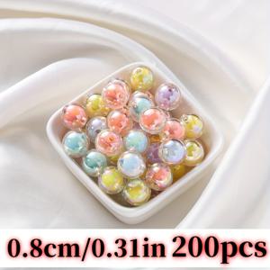TEMU 200개 8mm 아크릴 젤리 비즈 - 혼합 색상 그라데이션 AB 무광 & 투명 라운드 비즈, DIY 주얼리 만들기용, 팔찌 및 목걸이 부품, 진주 광택 마감, 매끄러운 표면, 창의적인 공예용 재료