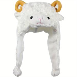 TEMU 1pc 플러시 양 코스튬 모자, 핑크 무스 & 블랙 아이 - 성인 청소년용 부드러운 폴리에스터 동물 헤드가리, 테마 파티, 크리스마스 할로윈, 건조 청소 전용, 귀여운 동물 모자, 재미있는 디자인, 내구성 있는 헤드가리