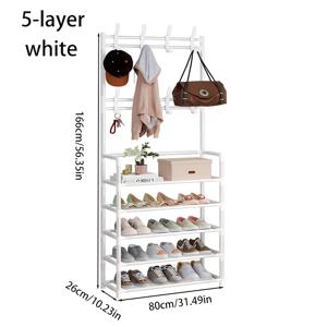 TEMU 4/5단 신발 및 모자 선반, 8개의 후크가 있는 다기능 선반, 현관, 거실, 침실 또는 사무실에 적합 - 블랙/화이트, 자체 조립 필요, 조립이 쉬움