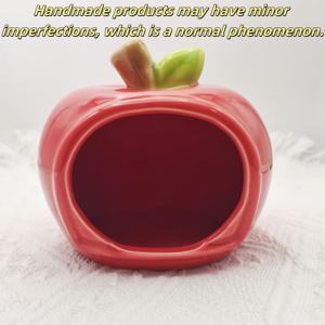 TEMU 햄스터와 용을 위한 귀여운 사과 모양의 세라믹 애완 동물 침대 - 녹색 잎과 갈색 줄기, 신비로운 빨간 과일 디자인, 작은 애완 동물에게 완벽한 창의적인 집 장식, 용 애완 동물 침대, 재미있는 애완 동물 액세서리, 부드러운 표면