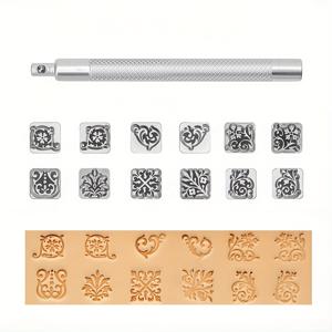 TEMU 가죽 스탬프 도구, 12pcs 가죽 펀치 스탬퍼 세트, DIY 가죽 공예 제작용, 별자리/동물/식물/꽃 디자인 엠보싱 패턴 핸들 포함