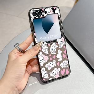 TEMU 삼성 갤럭시 Z 플립 7, Z 플립 5, Z 플립 6, 플립 5, 플립 6 호환 귀여운 핑크 토끼 캐릭터 휴대폰 케이스 - 충격 방지 투명 소프트 백 커버