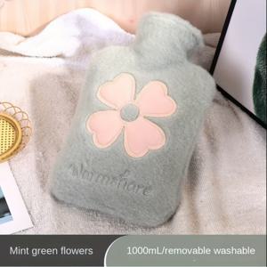 TEMU 1000ml/30.27oz PVC 핫워터병 - 탈부착 가능한 세탁 가능 플로럴 패브릭 커버, 사계절용 휴대용 보온 랩, 다양한 색상, 가정·여행·사무실용, 포근한 따뜻함 액세서리, 푹신한 질감 커버