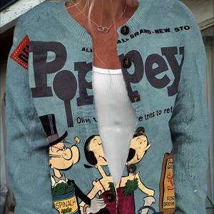 TEMU 가을-겨울 커플 세트 클래식 스파인치 캔 프린트 재킷 탑 카디건