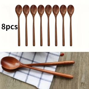 TEMU 8개 세트 나무 긴손잡이 숟가락, 23.5cm 나무 수프 스푼 & 테이블 스푼, 다용도 재사용 가능한 나무 식기, 식사, 저녁 차, 홈, 여행, 저녁 파티용|티테이블