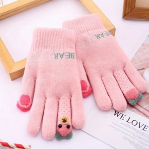 TEMU 부드럽고 포근한 어린이 겨울 손가락 장갑 - 100% 아크릴 올시즌 분리형 손가락 장갑, 곰과 하트 디자인 혼합 컬러 (4-12세 남아 및 여아용, 손세탁 전용)