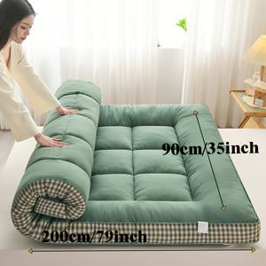 TEMU 1pc 부드럽고 따뜻한 매트리스 패드 단색 플레드 일본 스타일 퓨톤, 접이식, 바닥, 타타미, 모든 계절에 편안한 가을과 겨울에 적합합니다.