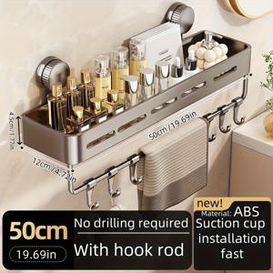 TEMU 간편 설치 흡착식 샤워 오거나이저 - 내구성 강한 녹 방지 플라스틱 벽걸이형 부유 선반, 공간 절약형 욕실 정리대 (샴푸·비누·화장품 보관용), 금속 파이프 없음, 간편 조립, 세련된 디자인, 내구성 있는 재질, 욕실 수납 선반|욕실선반