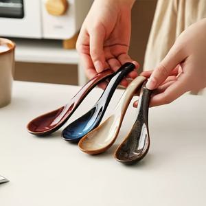 TEMU 4개 세트 레트로 가마불 세라믹 스푼, 식탁용 수프스푼, 디저트스푼, 죽스푼, 주방용품, 작은 커피스푼, 샐러드스푼