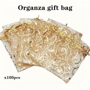 TEMU 100개 오간자 선물 봉투, 보석 보관 및 포장용, 휴일 파티 용품, 보석 선물 포장 등에 적합, 12cm/4.72인치