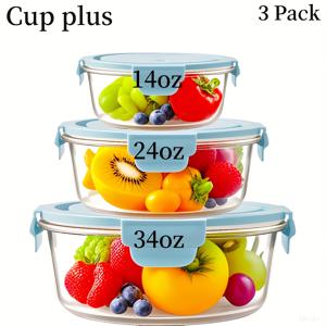 TEMU 3개 세트 유리 식품 보관 용기 뚜껑 포함 - 밀폐 누수 방지 전자레인지 및 냉장고 사용 가능 도시락 상자, 잔여 음식, 간식용 투명 주방 정리함|트라이탄밀폐용기
