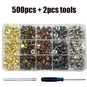 TEMU 500개 시카고 스크루 세트 5가지 색상의 가죽 리벳, 듀얼 헤드 튜브 금속 리벳, DIY 가죽 공예, 의류 수리, 핸드백, 신발, 지갑 바인딩 액세서리에 적합합니다.