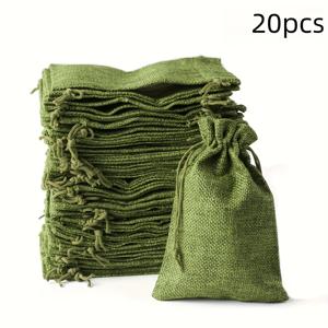 TEMU 20팩 천연 리넨 드로스트링 선물 가방 - 결혼식, 생일, 브라이덜 샤워용 튼튼한 재사용 가능 포장백 (레드 & 올리브 그린), 캔디, 초콜릿, 보석 및 파티 기념품용, 이벤트 용품, 러스틱 매력, 수공예 감성