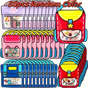 TEMU 50개 컬러풀 투명 창 플라스틱 선물 가방 - 생일 파티, 스낵, 과자, 선물에 적합 - 파티 선물 과자 컬러 선물 가방 소형 백팩 디자인 밝은 색 도파민 캐리온 셀프 시공 가방 고가의 스낵 포장 귀여운 동반자 선물 가방 어린이용