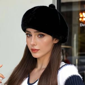 TEMU 패션 두꺼운 모조 밍크 모피 베레모 | 한국 스타일, 다용도 겨울 따뜻함, 문학적인 레트로 화가 모자, 유럽 밍크 벨벳, 화이트, 그레이, 브라운, 베이지, 블랙, 단색, 원단, 손세탁 또는 드라이 크리닝 가능.