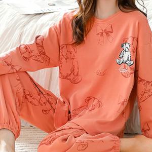 TEMU 여성용 캐주얼 만화 곰과 슬로건 프린트 파자마 세트 - 라운드넥 드로스트링 긴팔 상의와 밴딩 허리 바지, 기계세탁 가능, 완벽한 계절 수면복, 루즈핏 | 화려한 패턴 티셔츠 | 폴리에스터 혼방 소재