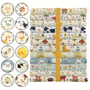 TEMU 12pcs 귀여운 농장 동물 패턴 DIY 공예 장식, 미리 자른 지방 8분 패치 직물 120gms, 베개 커버, 퀼트, 옷 등에 적합, 휴일 선물 및 선물 포장에 완벽합니다! 9.45*19.7inch
