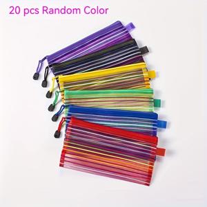 TEMU 20개 컬러풀 나일론 메쉬 지퍼 포켓 - 다기능 여행 및 사무실 정리 가방, 끈으로 닫힘, 9x7인치, 다양한 색상 (핑크, 블루, 그린, 옐로우, 오렌지, 퍼플, 레드, 블랙), 여행용 포켓, 바인더 포켓