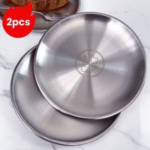 TEMU 2pcs 스테인리스 스틸 저녁 식사 접시 세트, 귀여운 곰과 구름 에칭 디자인, 6.7