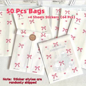 TEMU 50개, 핑크 리본 하트 종이 가방과 스티커, 귀여운 작은 선물 포장 가방, 작은 카드, 저널, 생일, 친구 선물, 추수감사절, 크리스마스 작은 선물 포장, 보석 보관 가방, DIY 선물 포장 가방에 적합|카드스티커