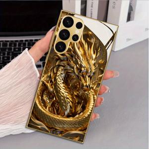 TEMU 크리에이티브 3D 드래곤 패턴 고급 금속 강화 유리 휴대폰 케이스 - 삼성 갤럭시 S25/S24/S24FE/S24 플러스/S24 울트라/S23/S23 FE/S23+/S23 울트라/S22/S22+/S22 울트라/S21/S21+/S21 울트라/S20/S20+/S20 FE/S20 울트라, 사계절 완벽한 선물|S21케이스
