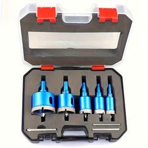 TEMU 8pcs 홀쏘 세트 18/20/25/35/45mm, 헥스 키 2개 + 포지셔닝 드릴 비트 1개 포함, 타일·유리·대리석·돌 슬래브용 건식 드릴링