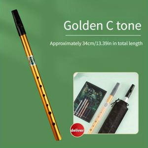 TEMU 아일랜드 크로쳇 나무 관악기 티니 휘슬 플루트, 6홀 초보자 친화적인 전문가 금속 음악 악기, 성인, 학생, 교사용 - 클래식 스타일, 파우더 코팅 마감, 두색 컬러(골든/화이트), 음악 교육, 클래식 디자인, 세부 조작