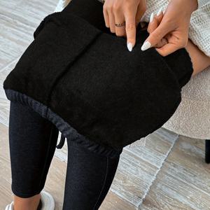 TEMU 여성용 크로스보더 램프 펜슬 팬츠, 두꺼운 안감과 인조 데님 프린트 레깅스, 스트레치 및 따뜻한 장식 끈이 있는 바지