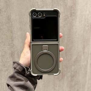 TEMU 삼성 갤럭시 Z 플립 6 Z 플립 5 Z 플립 4 호환 매트 아크릴 충격방지 케이스, 사각 안티드롭 자석 링 메탈 브래킷