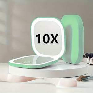 TEMU 10X 확대 LED 이중 조명 메이크업 거울, 1X/10X 확대 이중면 거울, 세 가지 색상 조명 밝기 조절 가능, 자석 기능 포함, 4 가지 색상 옵션, 휴대용 휴대용 접이식 LED 거울, 여행, 가정에 적합, 최고의 친구 여성용 휴일 생일 선물로 제공
