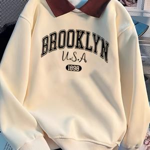 TEMU 여아용 베이지 스웨트셔츠 - 긴팔 루즈핏 후드 풀오버, 일상 및 특별한 날을 위한 부드러운 니트 스웨터, 세탁기 사용 가능 아동복, 가을 아이 옷, 편안한 핏 탑, 내구성 있는 어린이 의류