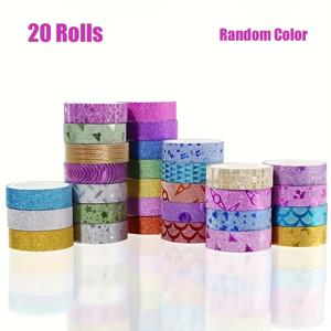 TEMU 20롤/팩 글리터 다용도 파스텔 마스킹 테이프 - DIY 공예, 저널링, 페이지 표시, 스크랩북 및 예술 프로젝트용 접착 장식 스티커 테이프 - 귀여운, 컬러풀하고 재사용 가능